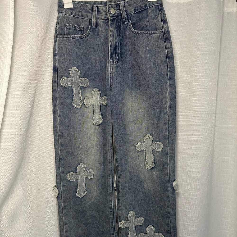 SHEIN x ROMWE Cross Patch Jeans